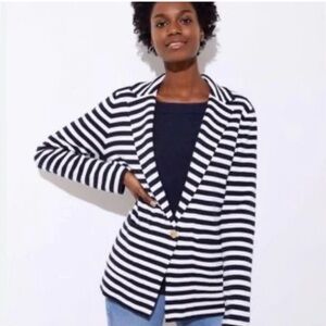LOFT M nautical sailor old money Notch Collar Knit Blazer cardigan coastal
